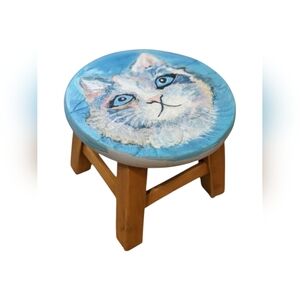 OOAK Handcrafted foot rest step/stool Signed painting cat portrait:Max sees sky